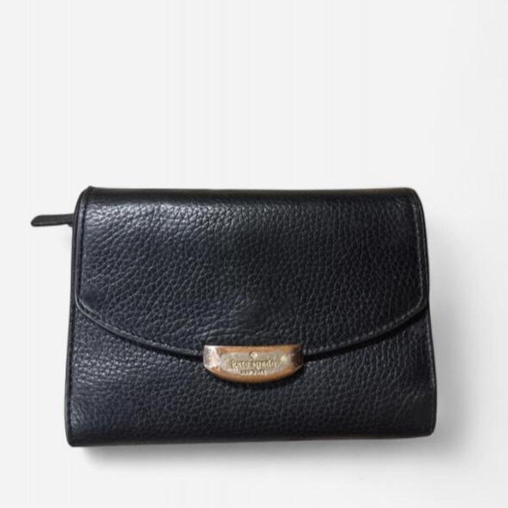 Kate Spade Callie Mulberry Street Black Pebbled Leather Trifold Wallet Clutch